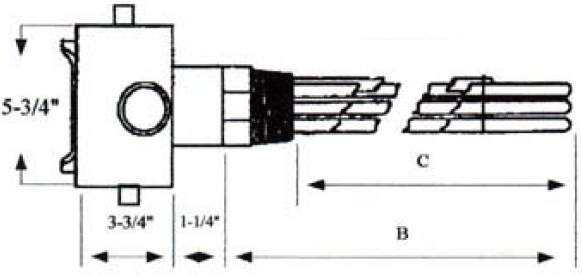 DAA-7553-WXP Alloy Sheath Immersion Element 7.5kw 480v 3ph with 2" N.P.T. Brass Screw Plug - Silver Brazed