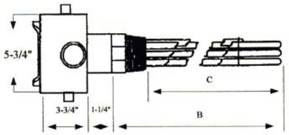 DAA-18053-WXP Alloy Sheath Immersion Element 18kw 480v 3ph with 2" N.P.T. Brass Screw Plug - Silver Brazed