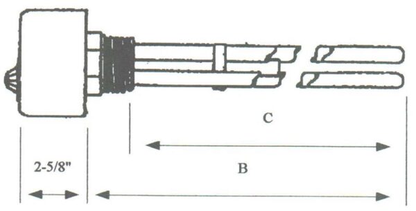 EAQ2-3041LLSN Alloy Sheath Immersion Element 3kw 240v SS Screw Plug - Welded