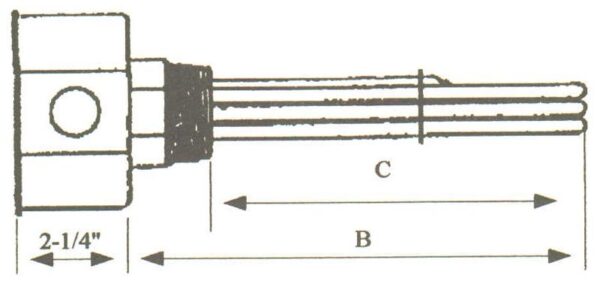 AA-7553LSSN Alloy Sheath Immersion Element 7.5kw 480v 3ph with 2 1/2" N.P.T. Stainless Steel Plug - Welded