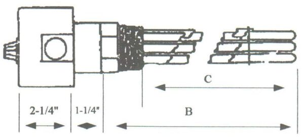 EAA-3043LSSN Alloy Sheath Immersion Element 3kw 240v 3ph with 2 1/2" N.P.T. Stainless Steel Plug - Welded