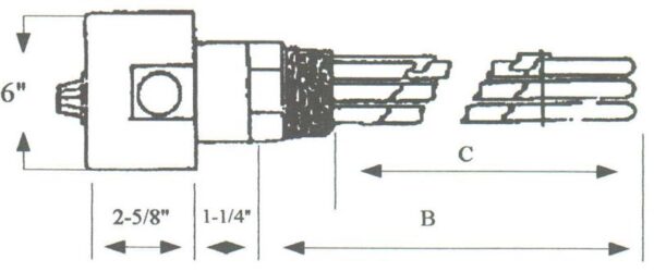 DAA-3053 Alloy Sheath Immersion Element 3kw 480v 3ph with 2-1/2" N.P.T. Brass Screw Plug - Silver Brazed