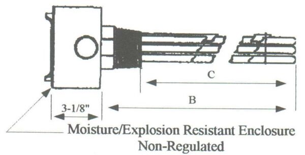 SS-10053WXP Steel Sheath Immersion Element 10kw 480v 3ph with 2 1/2" N.P.T. Brass Screw Plug - Silver Brazed