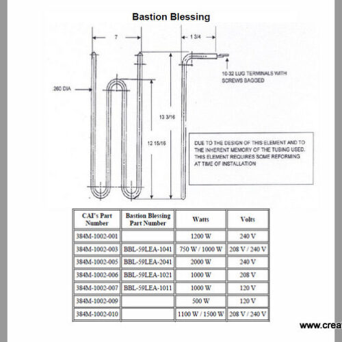 Bastian Blessing BBL-59LEA-1021 1100/1500w 208v/240v Equivalent Heating Element