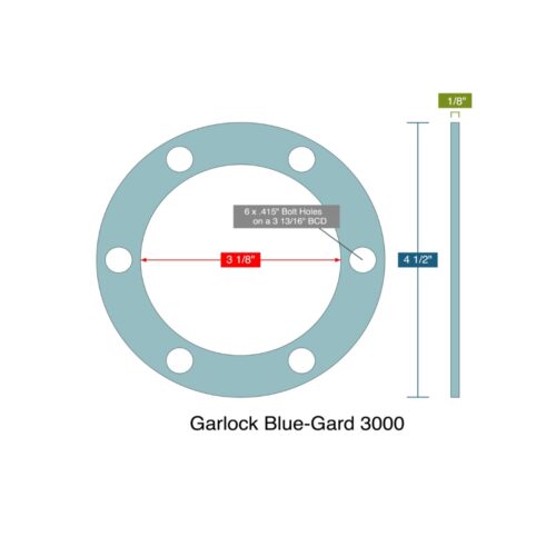 4 1/2″ Square Flange Gasket – Garlock Blue-Gard 3000 – 1/8″ Thick (QTY 6)