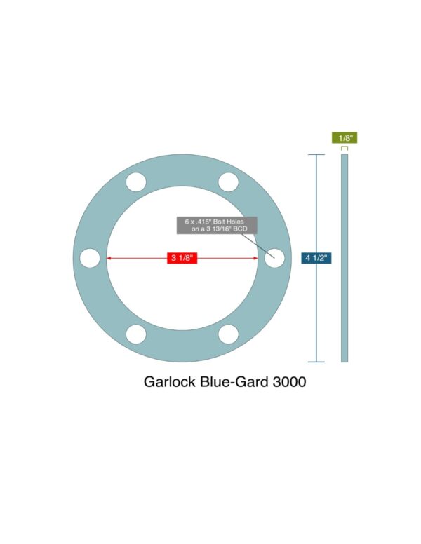 4 1/2" Square Flange Gasket - Garlock Blue-Gard 3000 - 1/8" Thick (QTY 6)