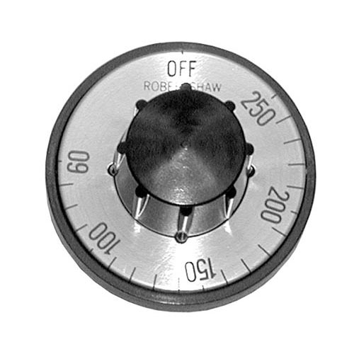 Thermostat Knob 2″ DIA OFF-250-60 Black w/Silver 4-way