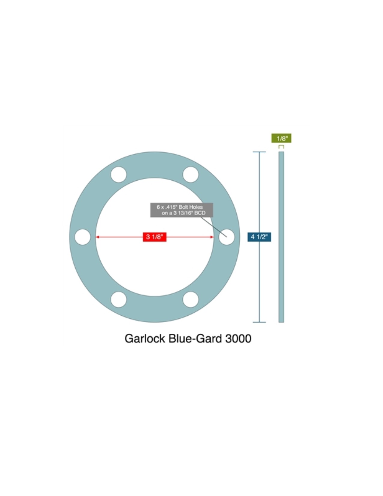 4 1/2" Square Flange Gasket - Garlock Blue-Gard 3000 - 1/16" Thick (QTY 10) - Image 2